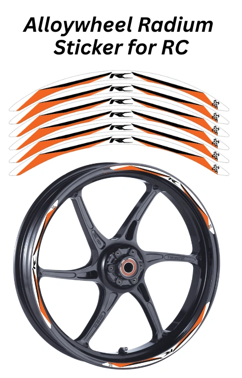 Alloy Wheel Radium Sticker Compatible with RC 125/200/390 | Made In Premium Radium With FPF(Fade Protection Film), Water Proof, Precut Sticker, Pack Of 12